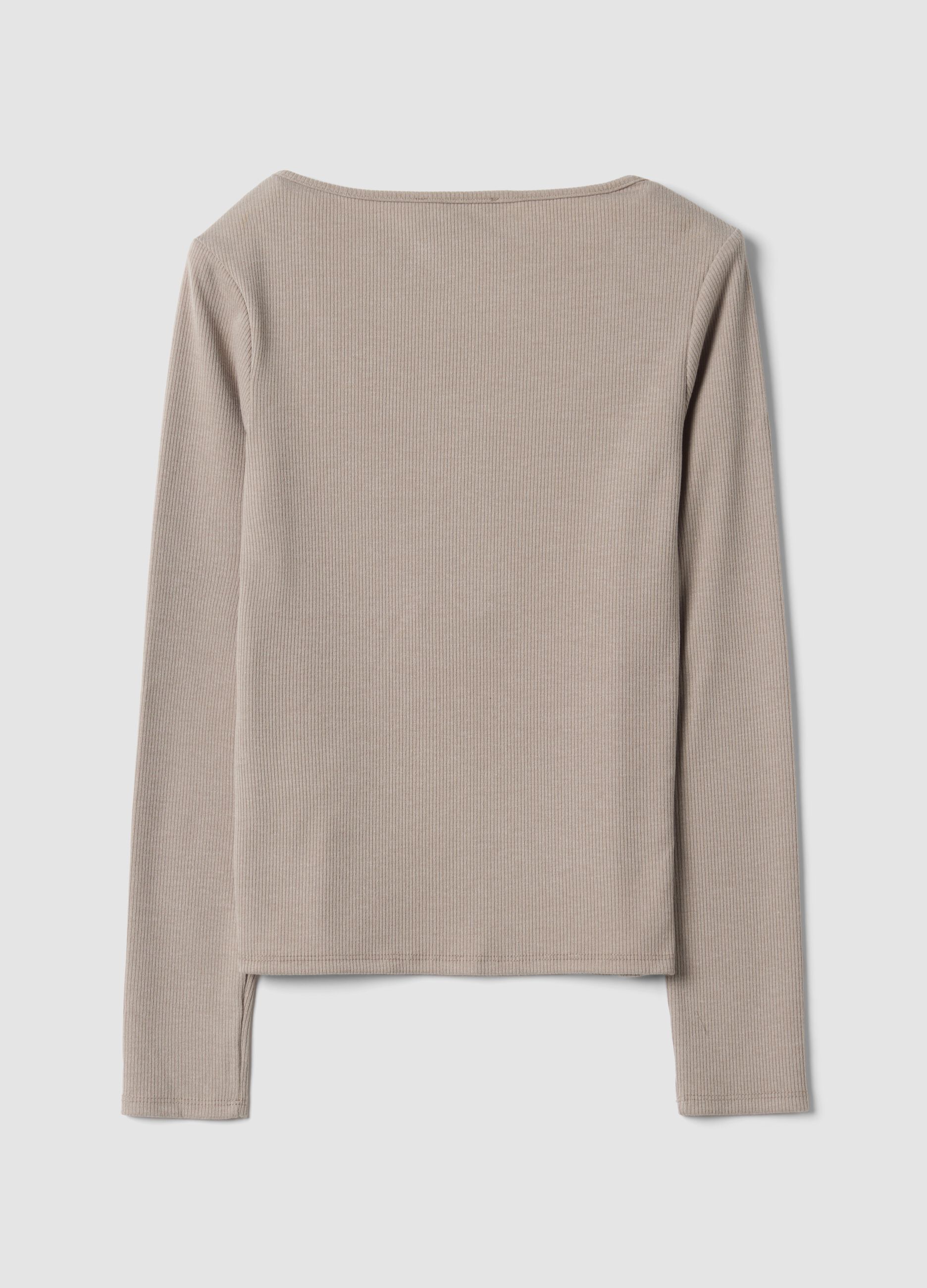 Beige stretch viscose crew-neck T-shirt
