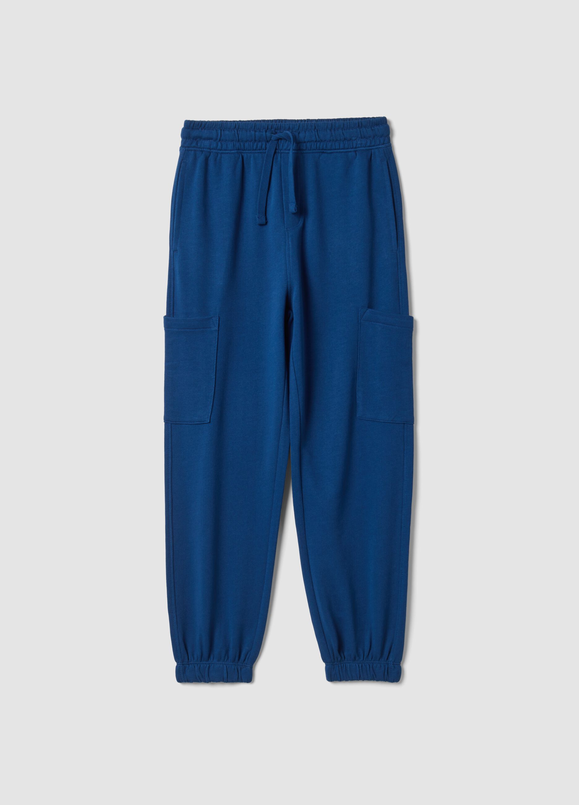 Pantaloni jogger blu in puro cotone con tasche cargo relaxed fit