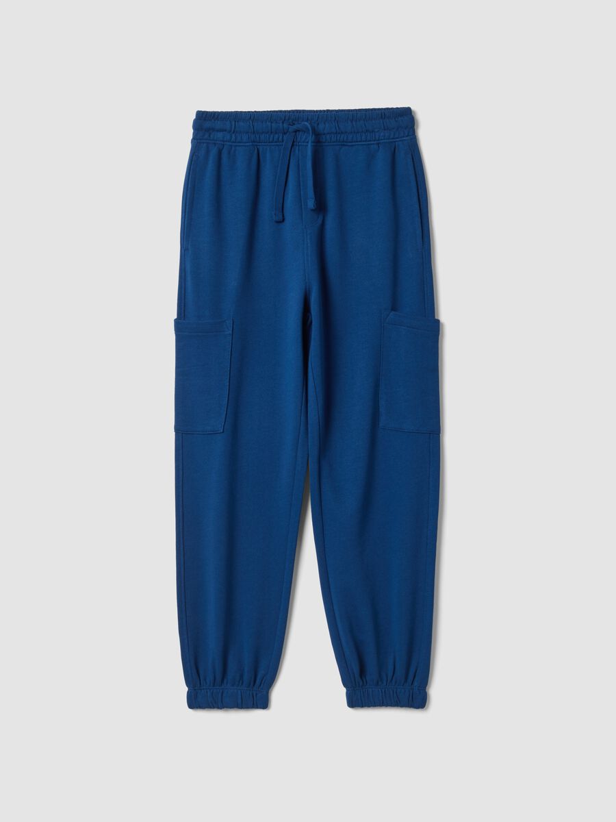 Pantaloni jogger blu in puro cotone con tasche cargo relaxed fit_0