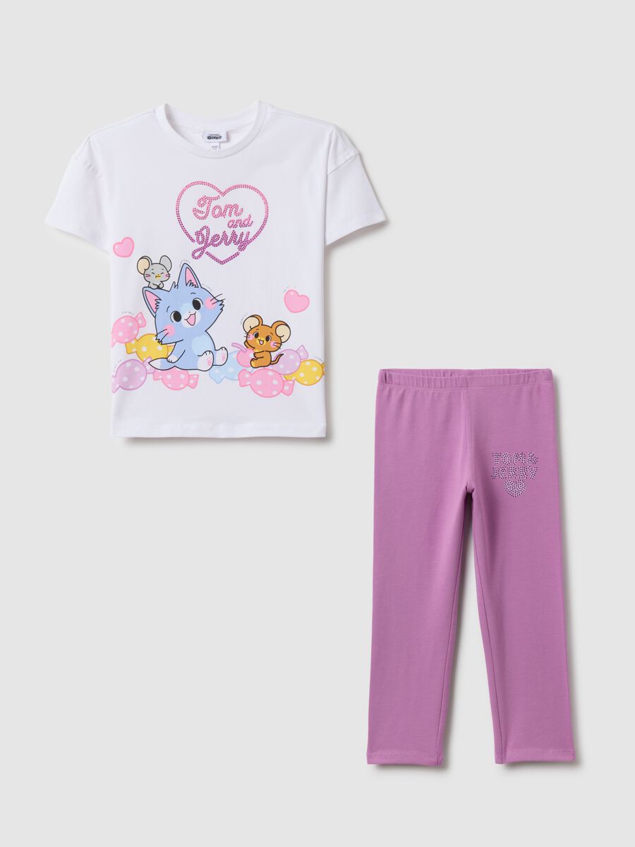 Girls' multicolour stretchy cotton t-shirt and leggings set_0