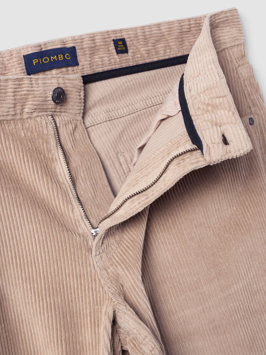 Beige regular-fit stretch cotton corduroy trousers_5