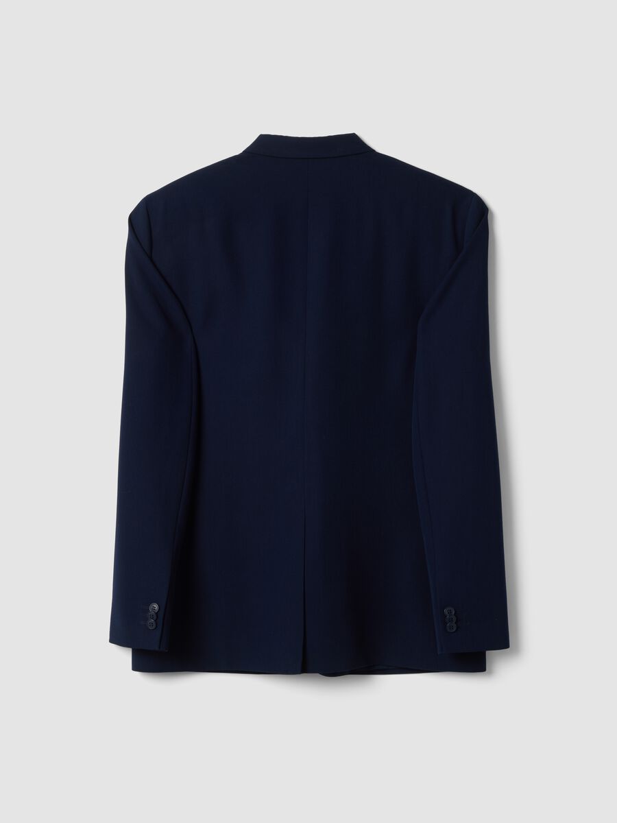 Blue slim-fit lined blazer with classic lapels_2