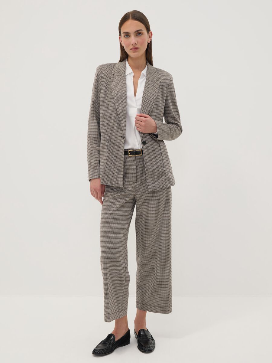 Blazer beige in viscosa elasticizzata a fantasia_1