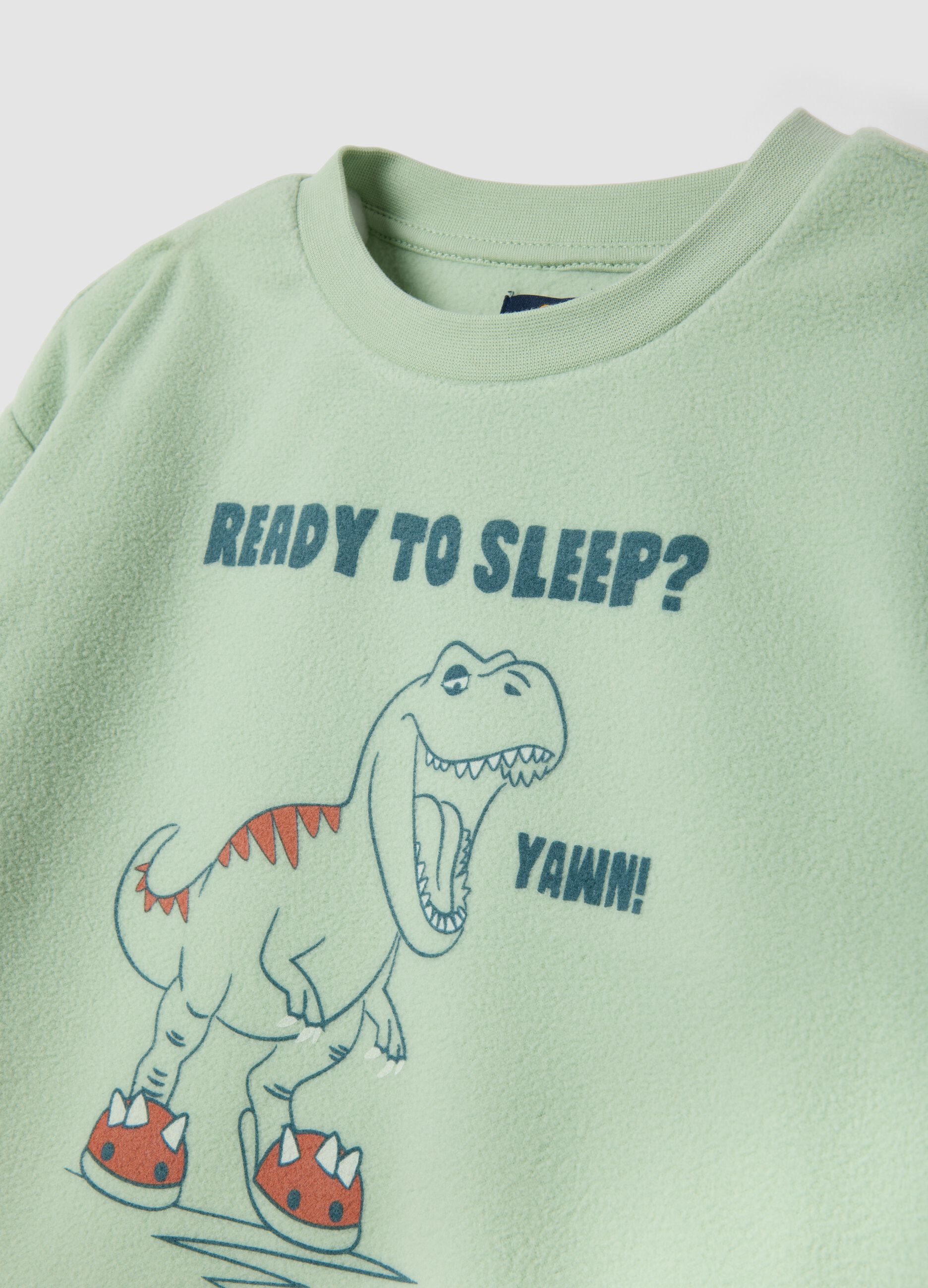 Green long dinosaur print crew-neck pyjamas