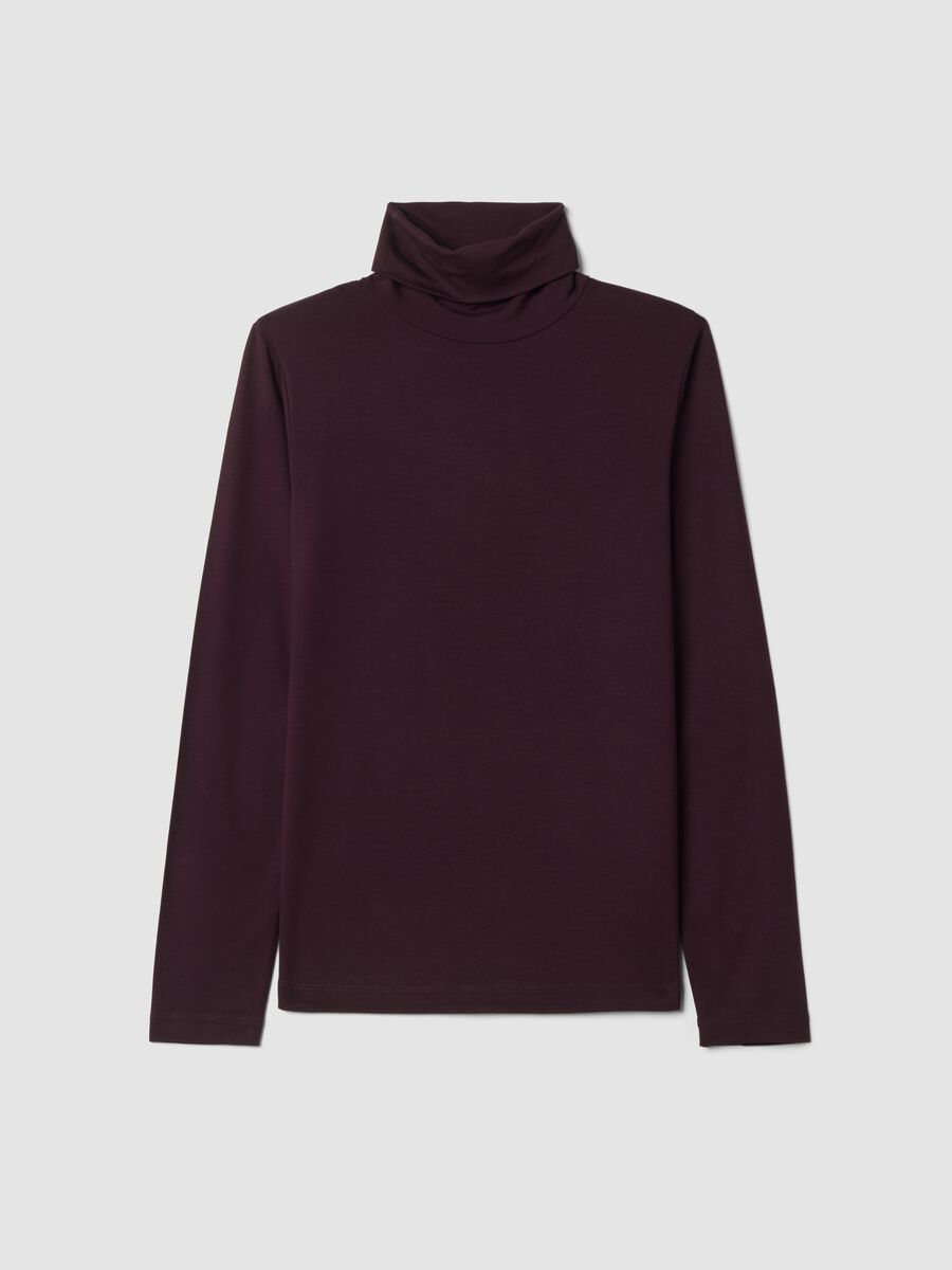 Purple stretch viscose top with raised collar, regular fit_4