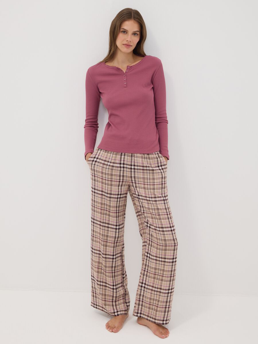 Purple organic cotton pyjama top with Henley neckline_0