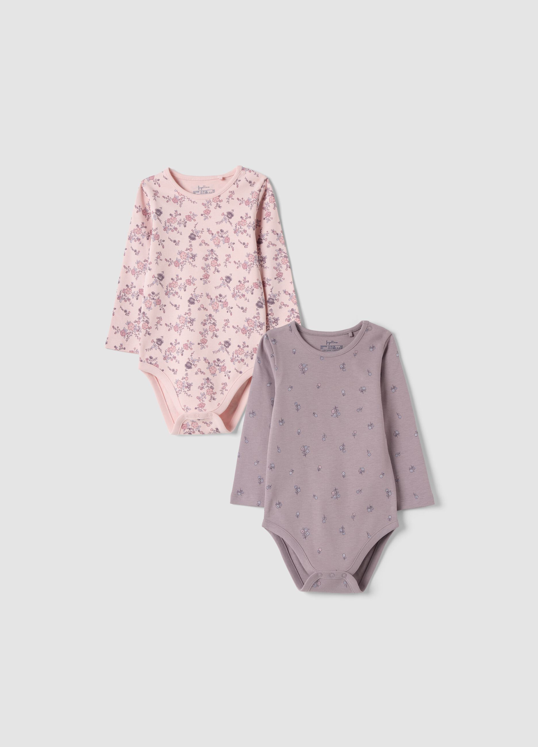2-pack pink and purple organic cotton crew-neck bodysuits