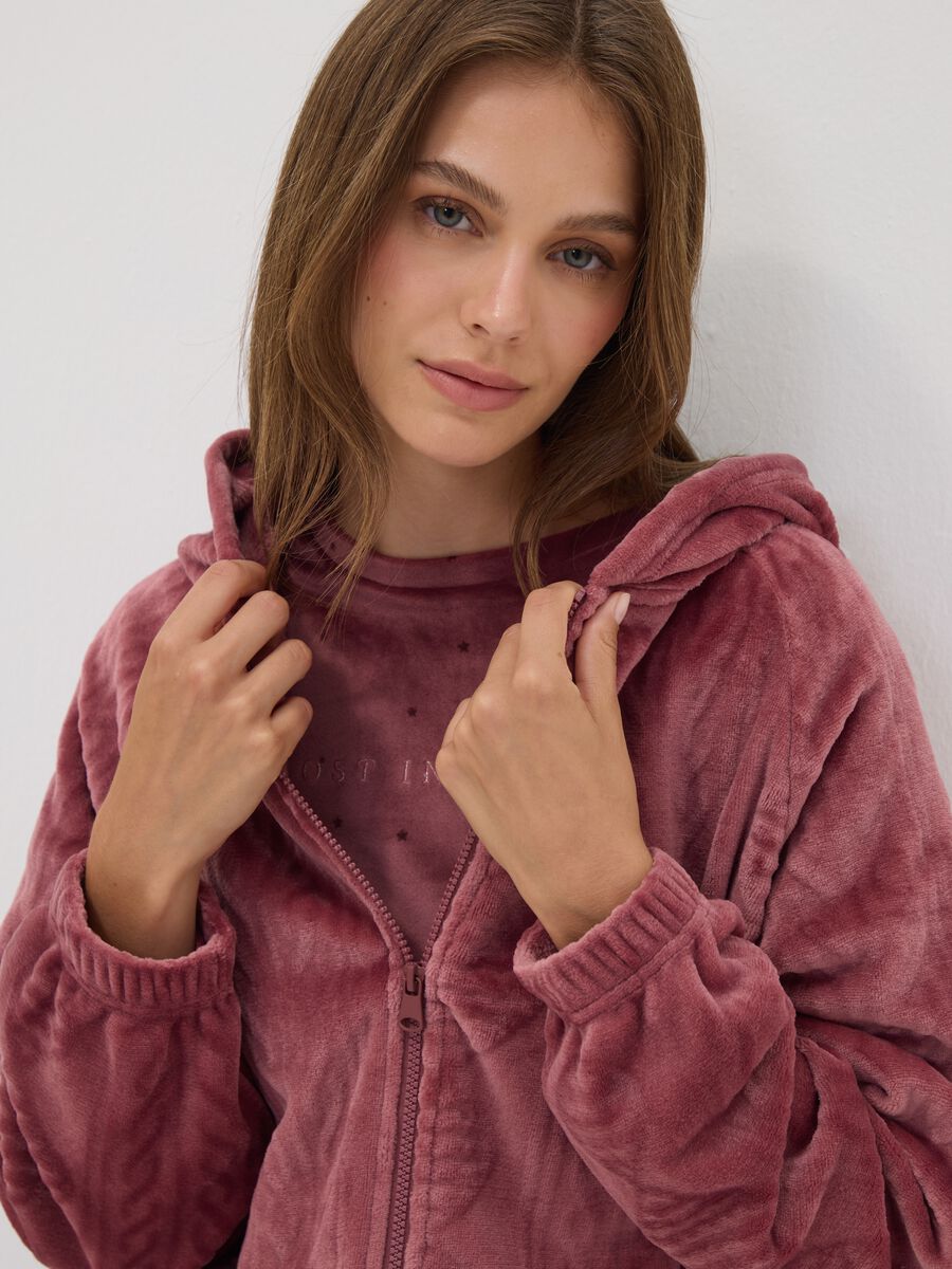 Pink zip-up hooded homewear sweatshirt_1