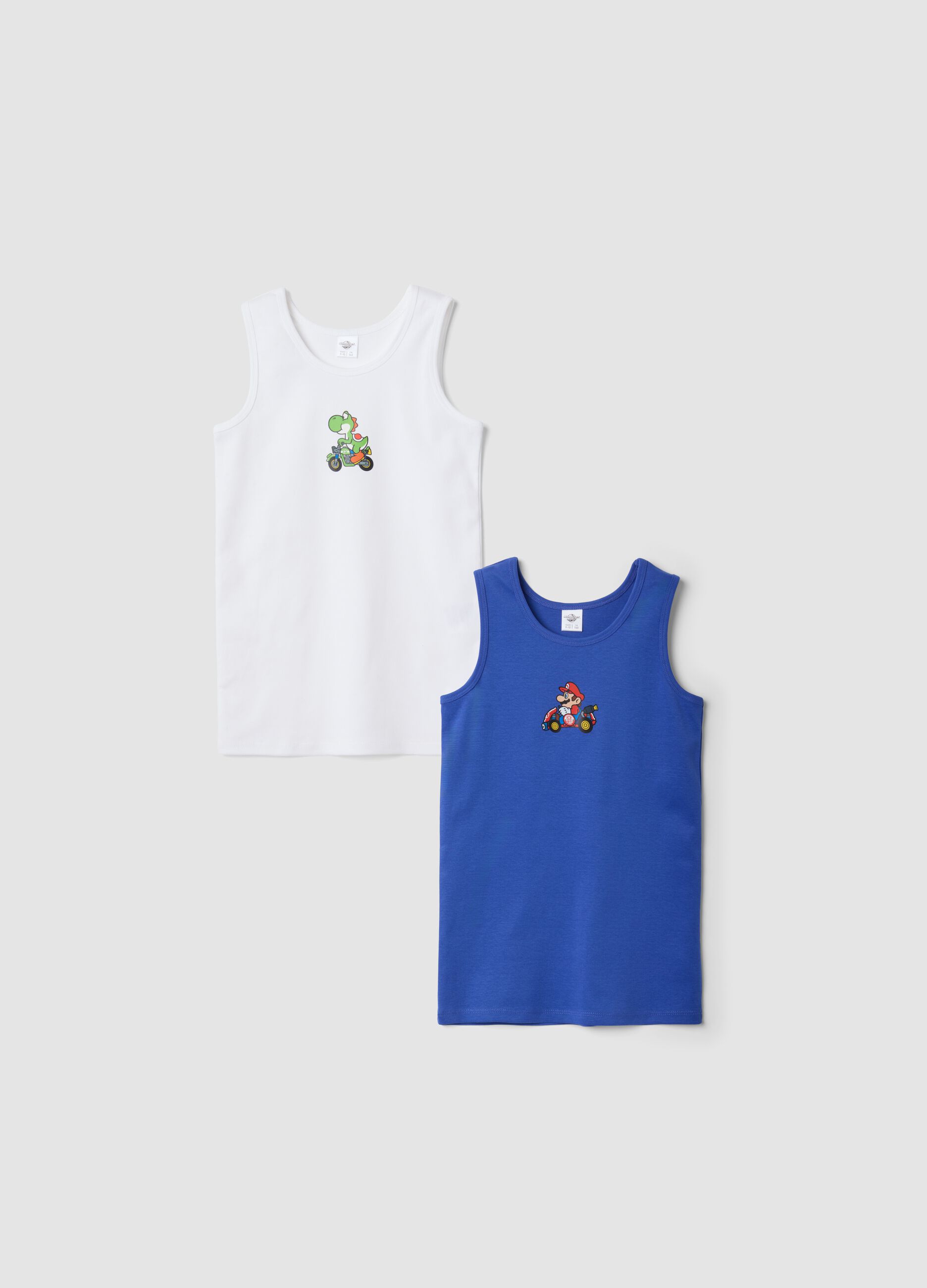 Bipack di canotte in puro cotone organico con stampa Mario Kart