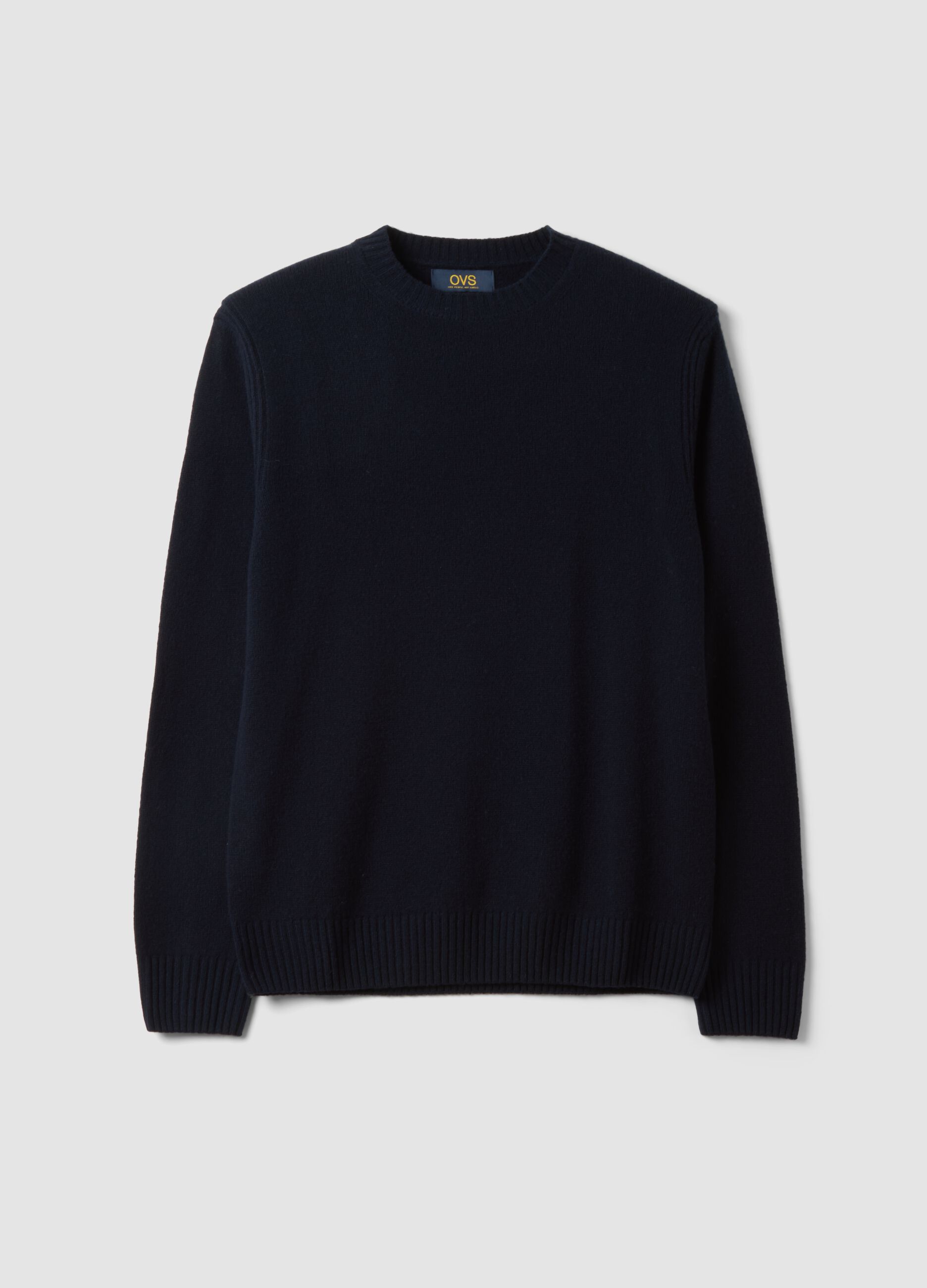 Navy blue crew-neck wool-blend jumper, regular fit