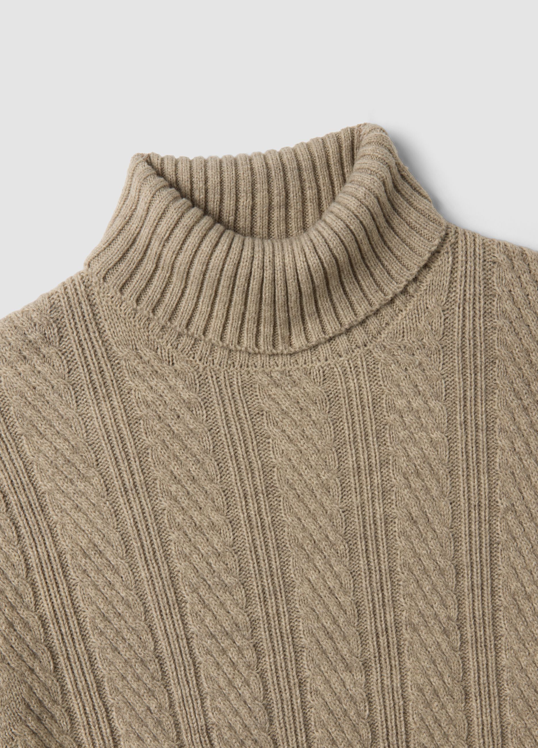 Beige wool-blend regular-fit roll-neck jumper