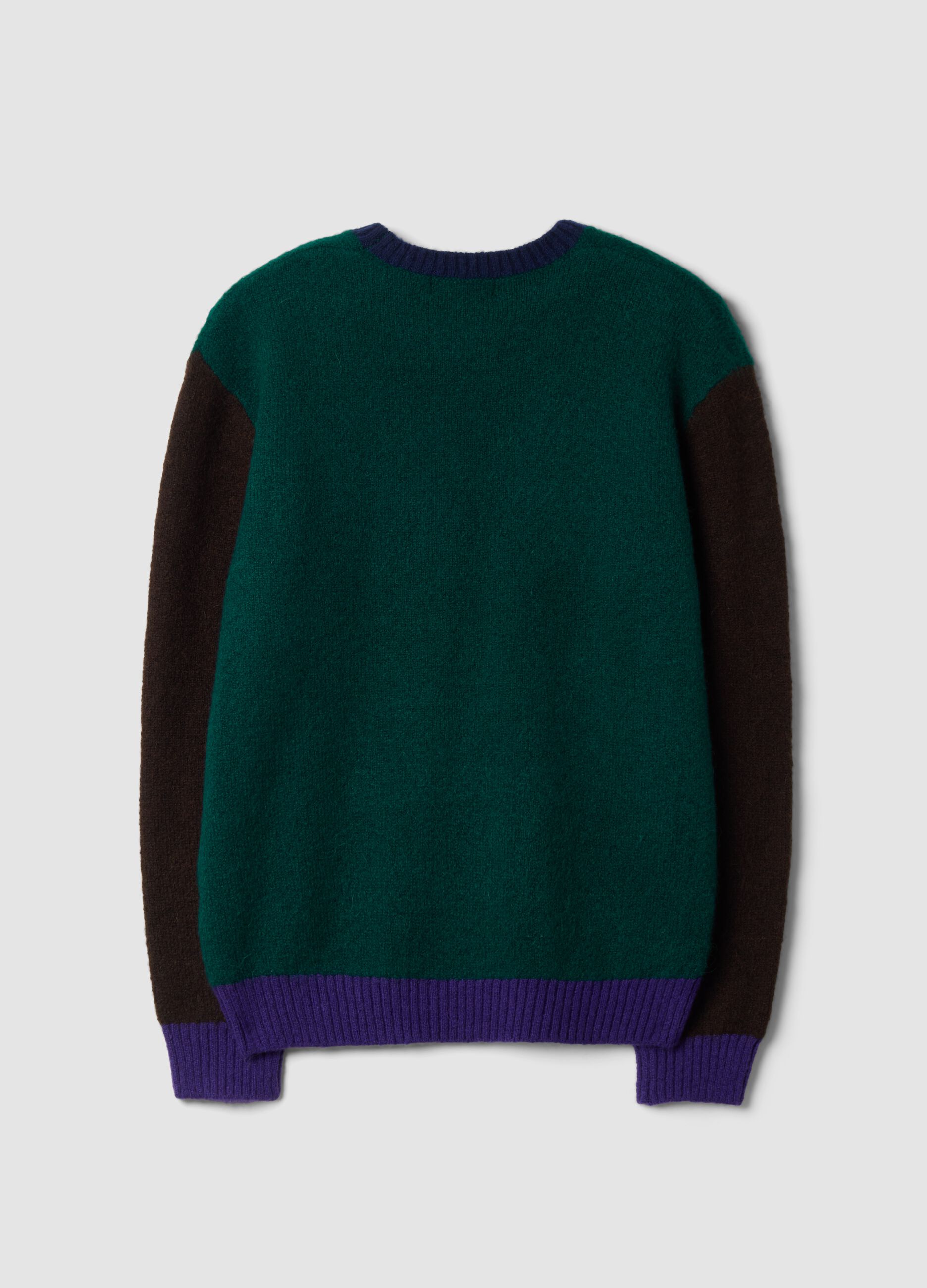 Green crew-neck jumper in stretch wool and alpaca, regular fit
