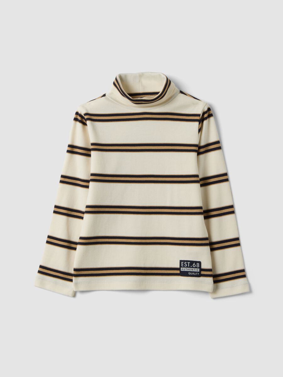 Beige striped organic cotton roll-neck jumper_0