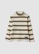 Maglia beige a righe in puro cotone organico con dolcevita_0