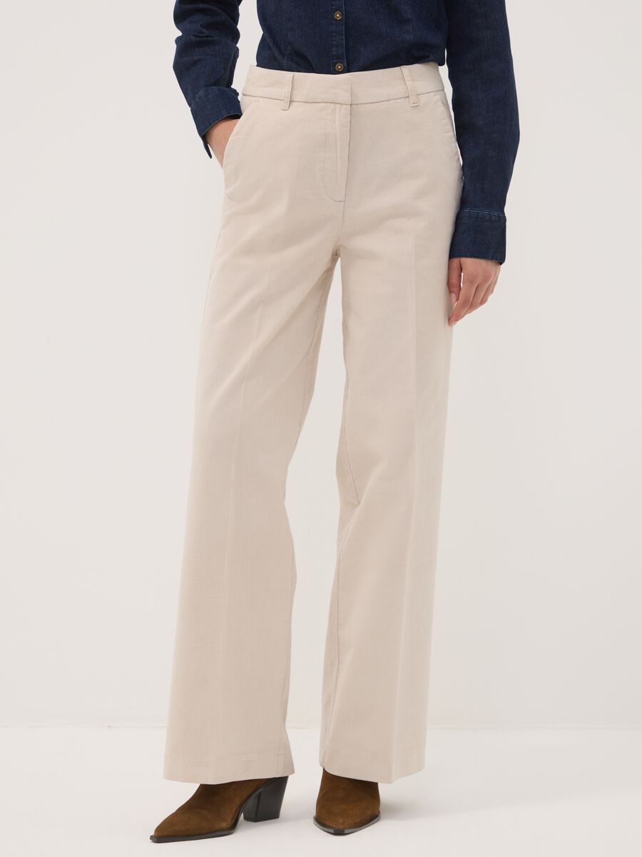 Beige The Iconic Pants straight-fit ribbed stretch cotton trousers_1