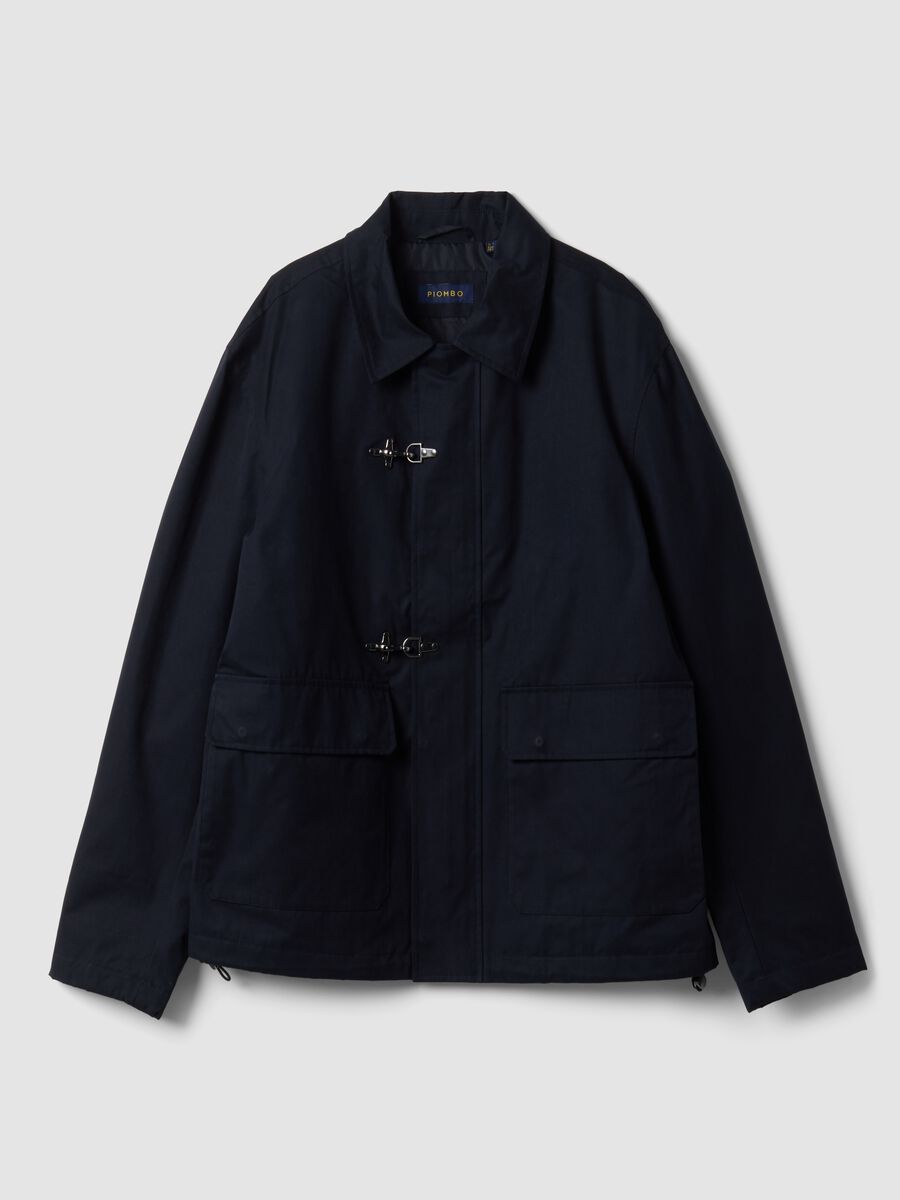 Blue padded cotton-blend jacket with zip_4
