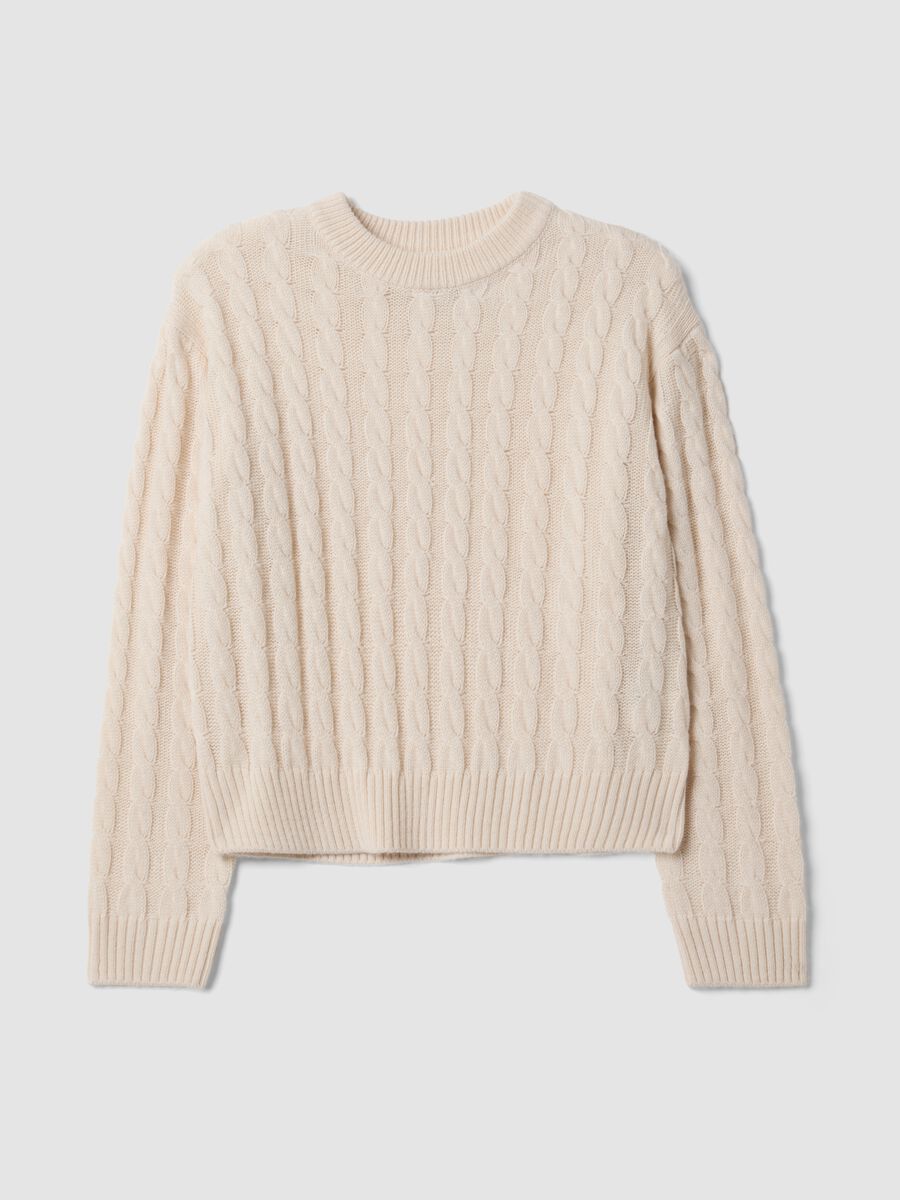 Beige wool-blend cable-knit crew-neck jumper in an oversized fit_4