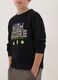 Black pure cotton sweatshirt with gaming print and crew neck_1
