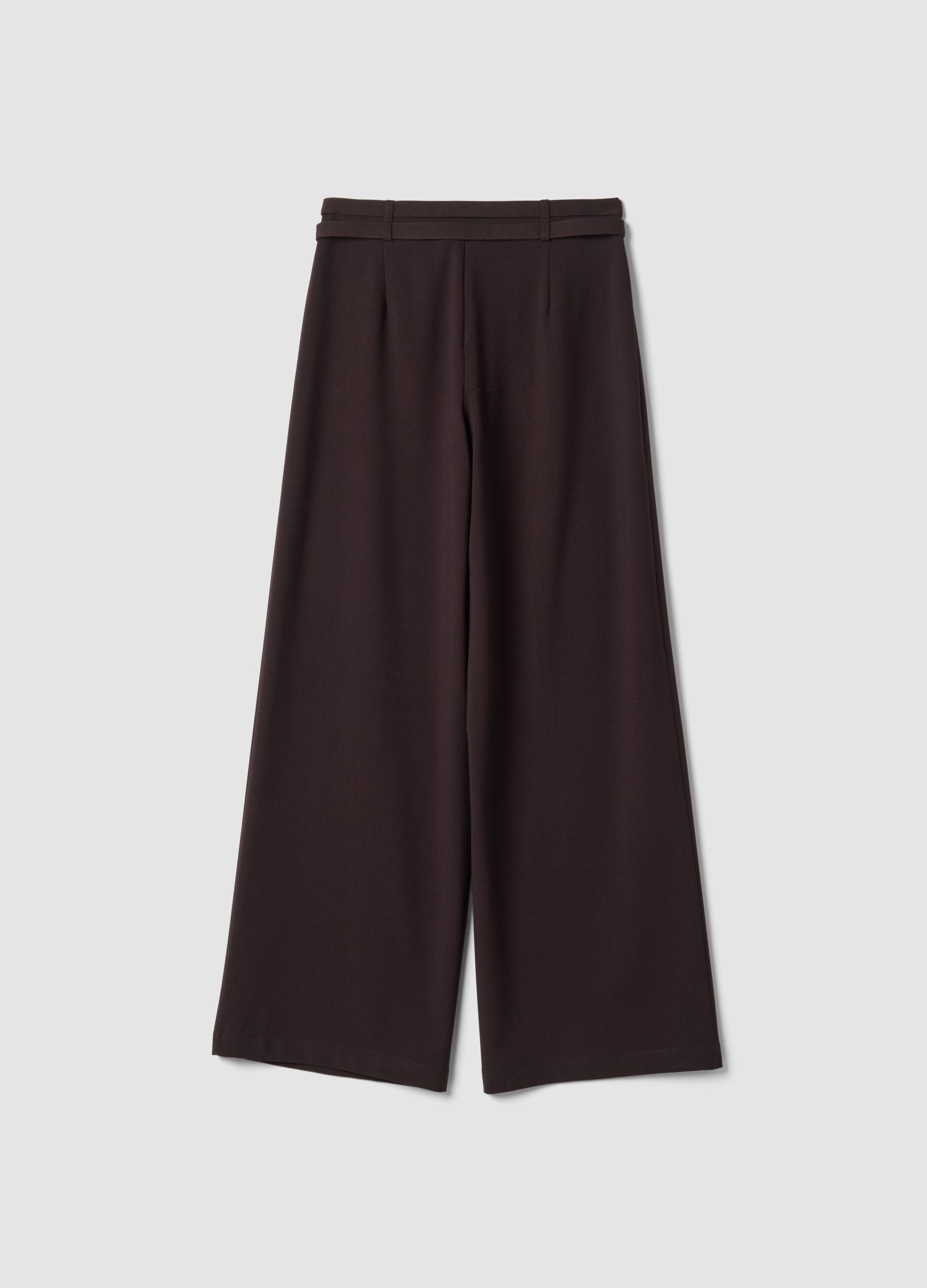 Pantaloni formali marroni in viscosa elasticizzata con cintura