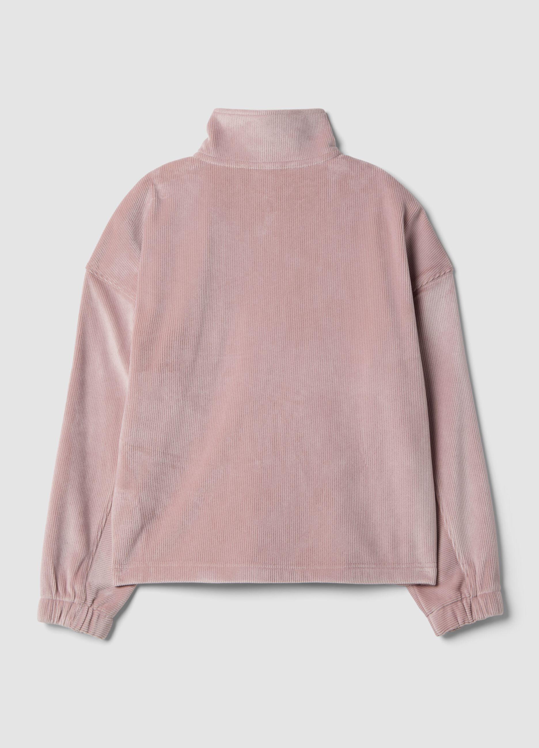 Pink stretch jersey top with zip neck