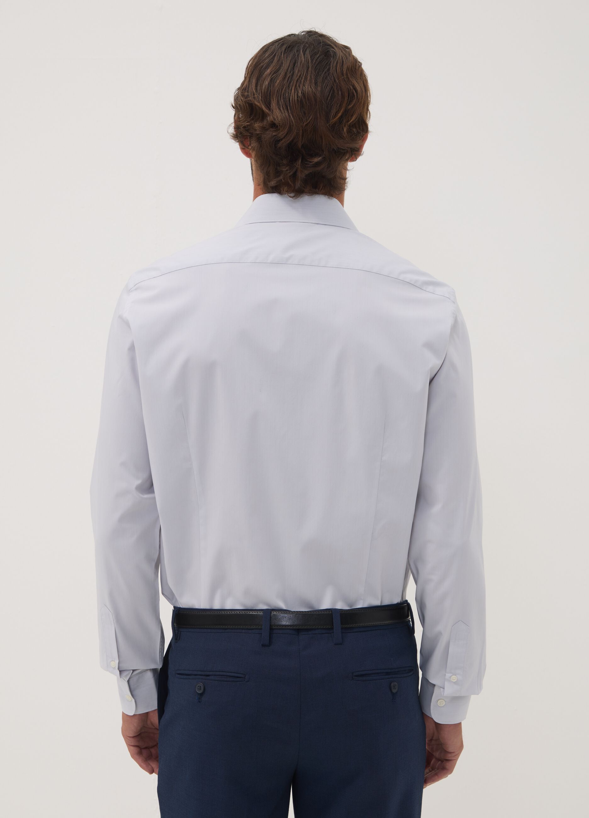 Camicia grigia in misto lyocell slim fit Easy Iron con colletto francese