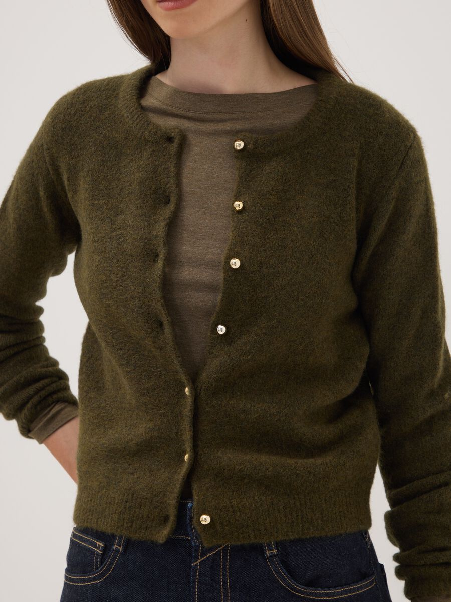 Green stretch-wool crew-neck cardigan, regular fit_2
