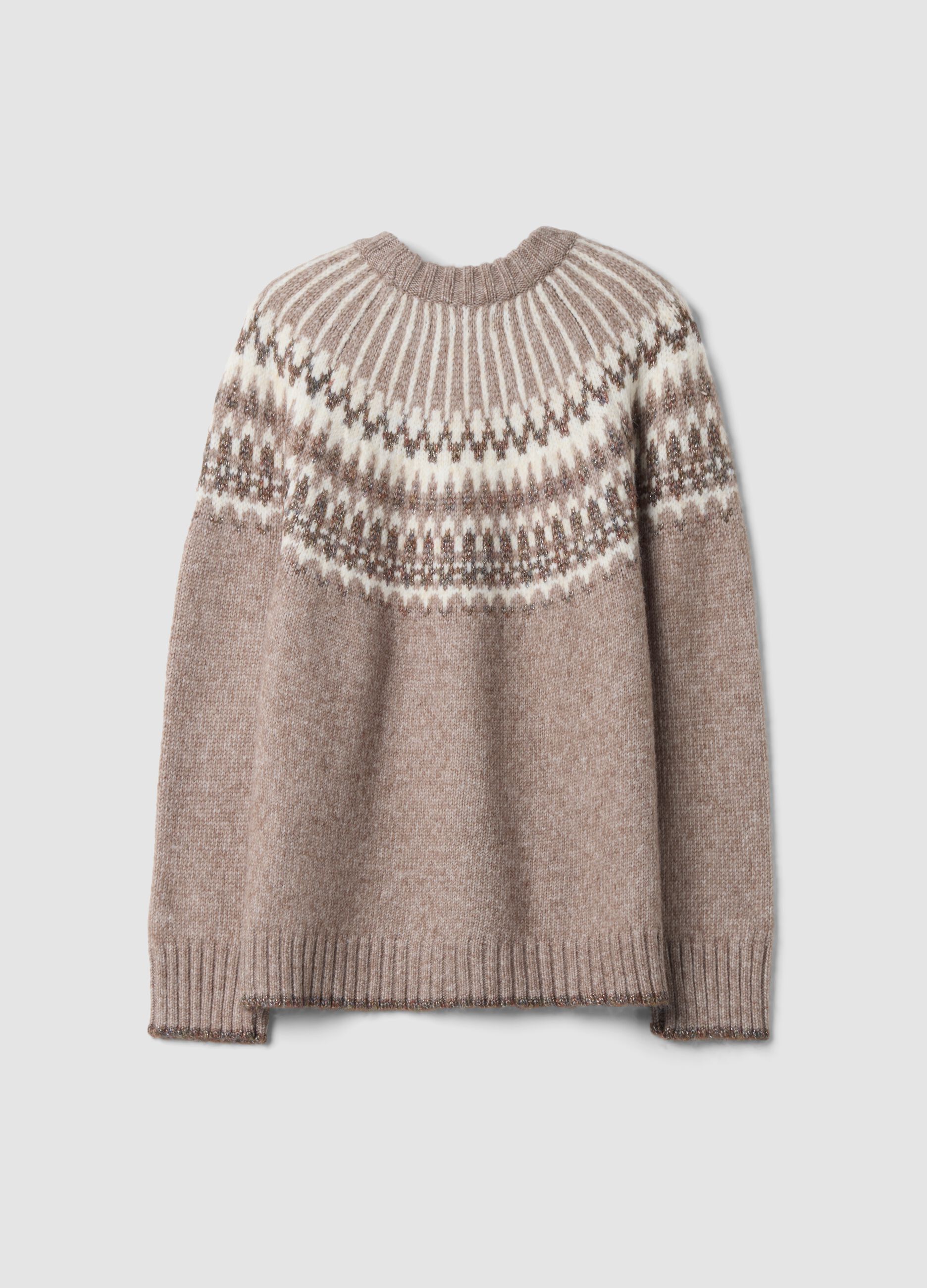 Beige jacquard crew-neck oversized jumper