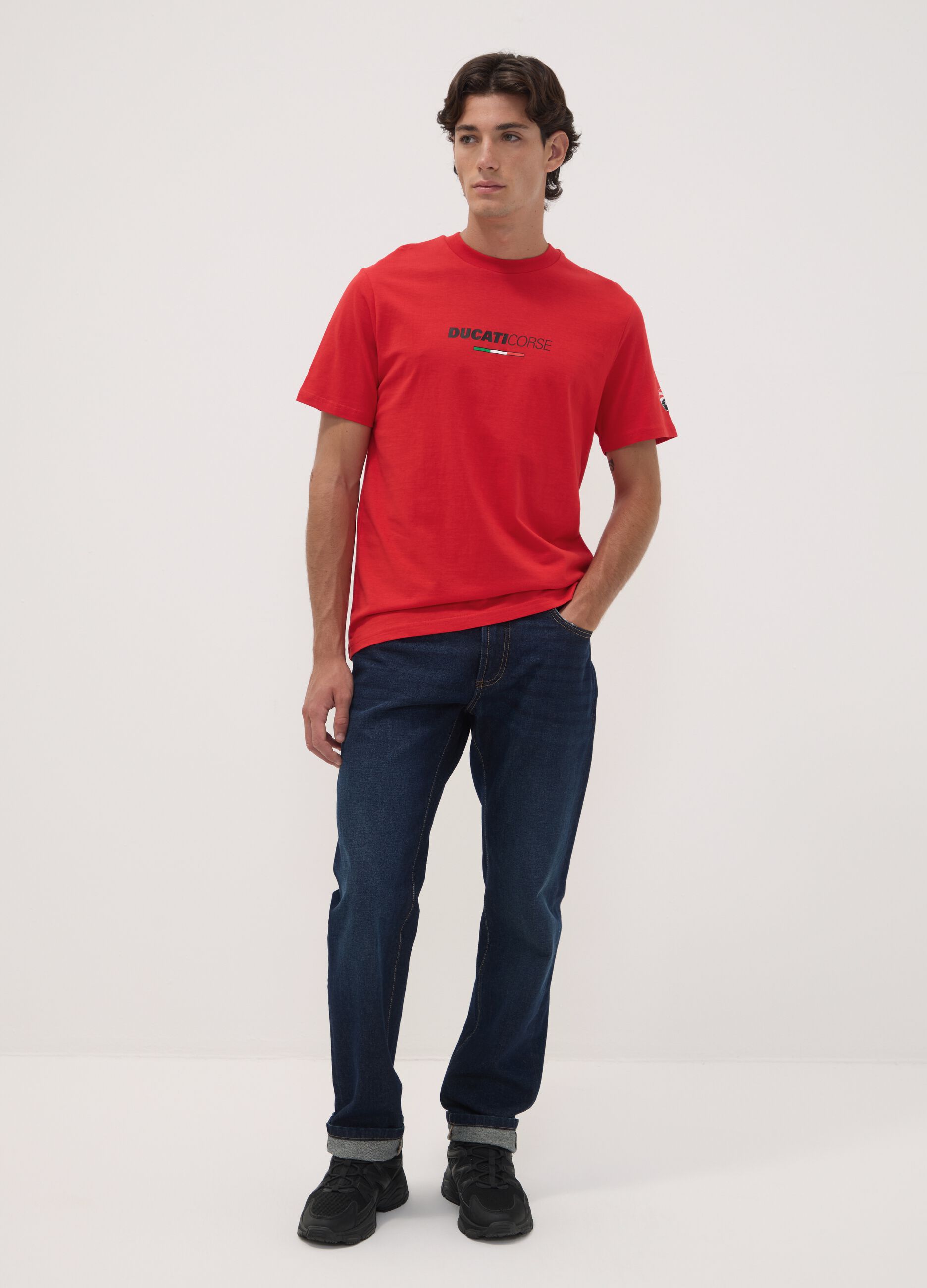 Red pure cotton T-shirt with Ducati print