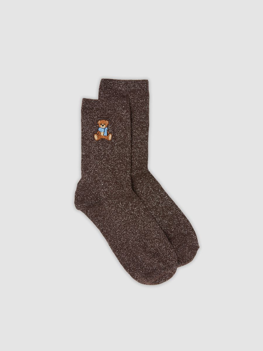 Calzini marroni in cotone organico elasticizzato lurex_0