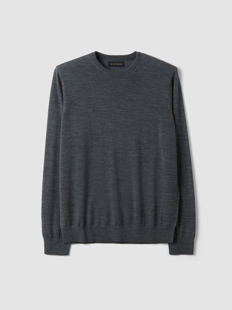 Grey crew-neck jumper in pure merino wool, regular fit_0
