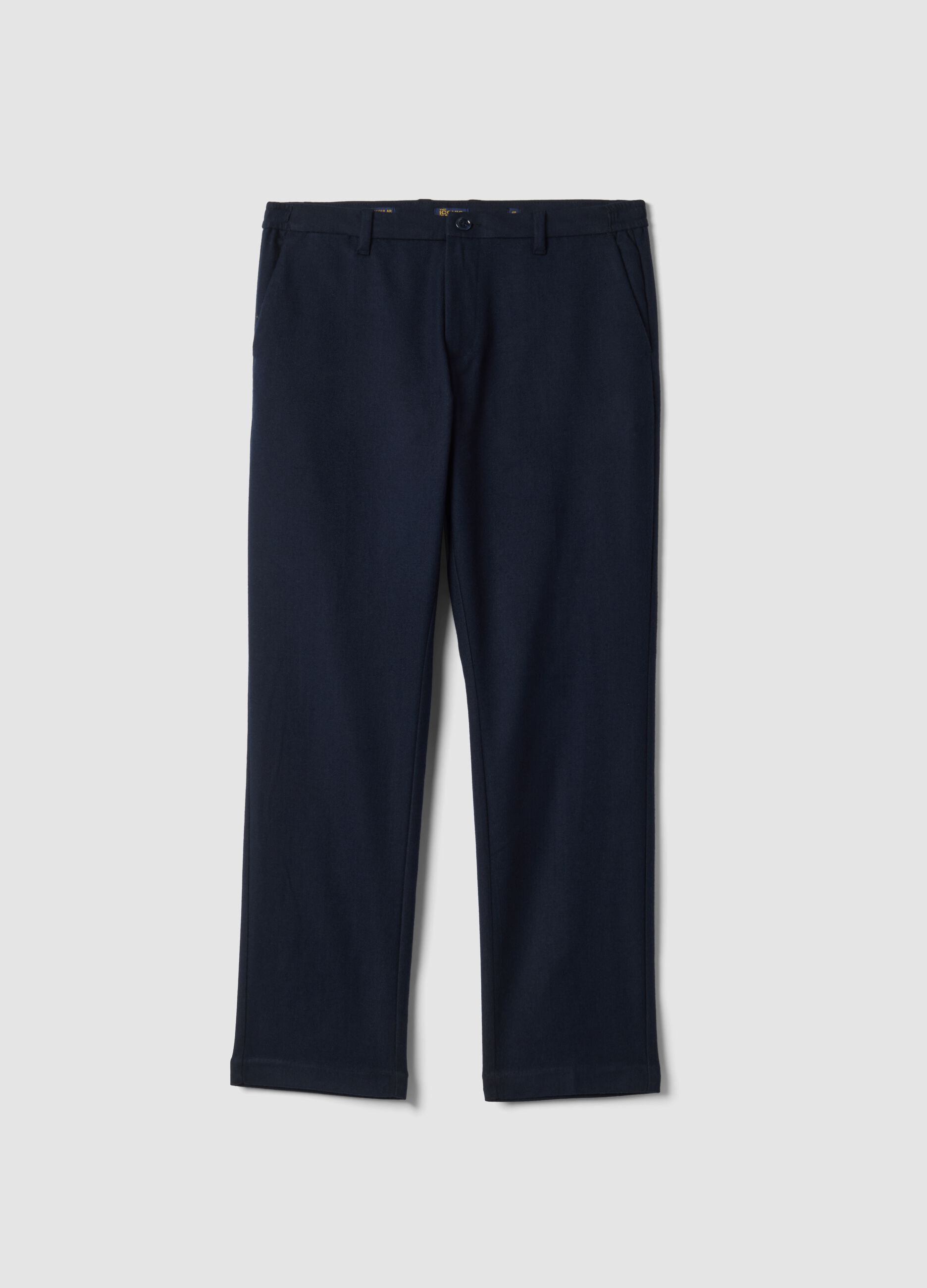 Pantaloni chino blu scuro in misto viscosa elasticizzata regular fit