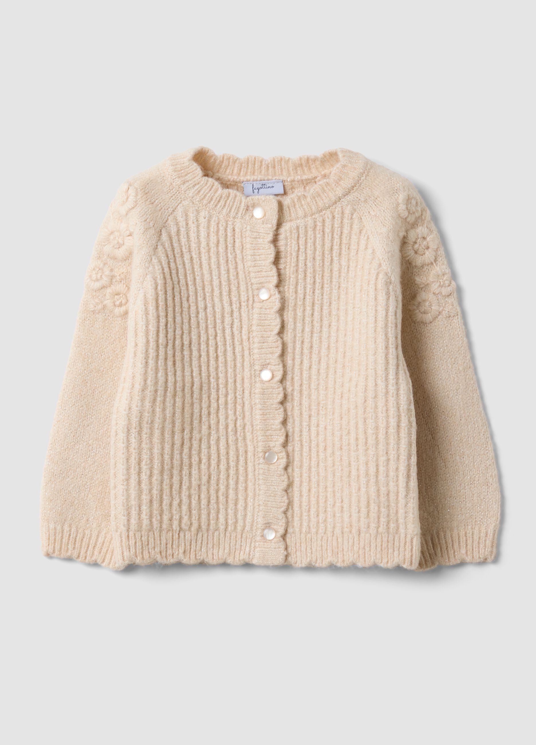 Beige knit crew-neck cardigan