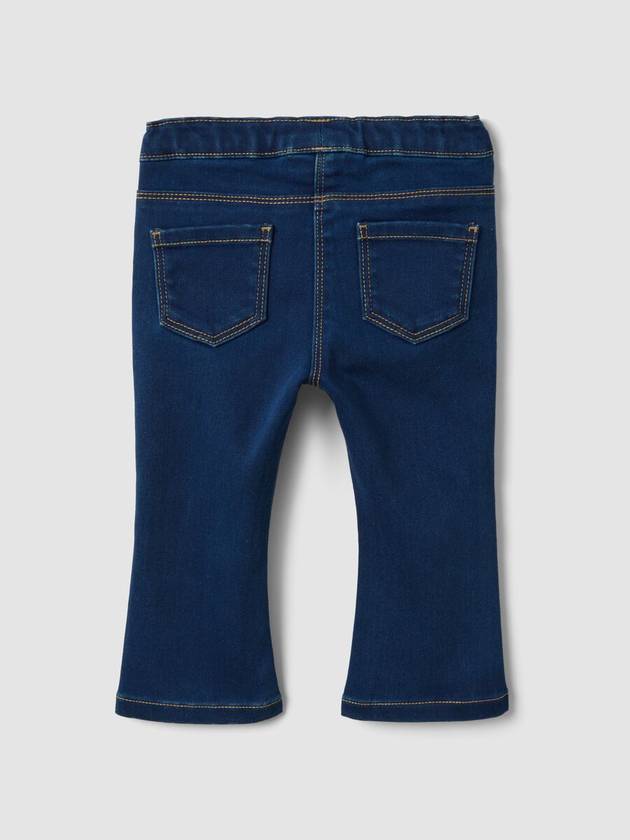 Blue flared stretch-cotton jeggings with glitter for baby girl_1