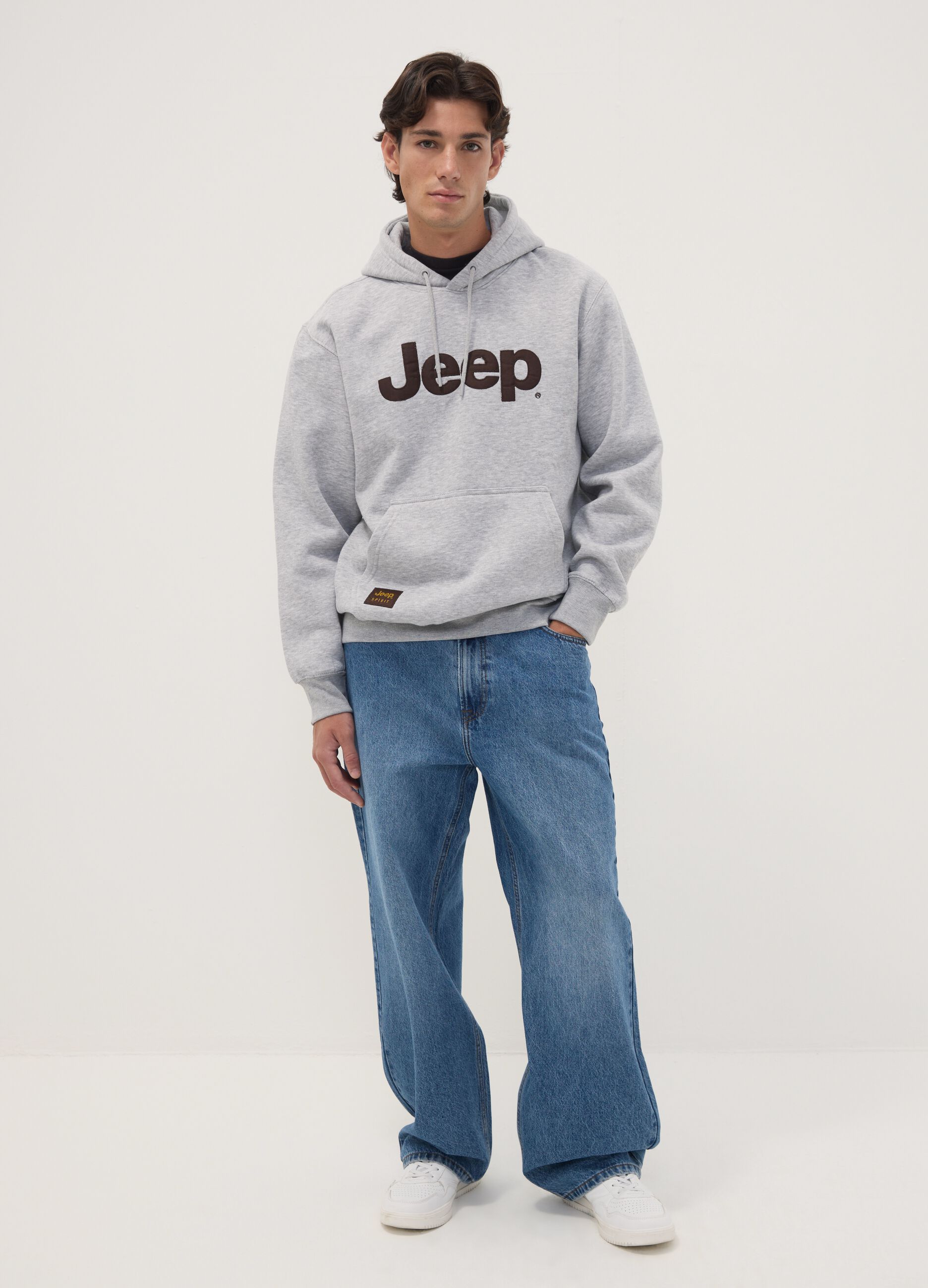 Grey cotton-blend hoodie with Jeep print, relaxed fit