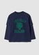 T-shirt blu notte in puro cotone a doppie maniche con stampa regular fit_0