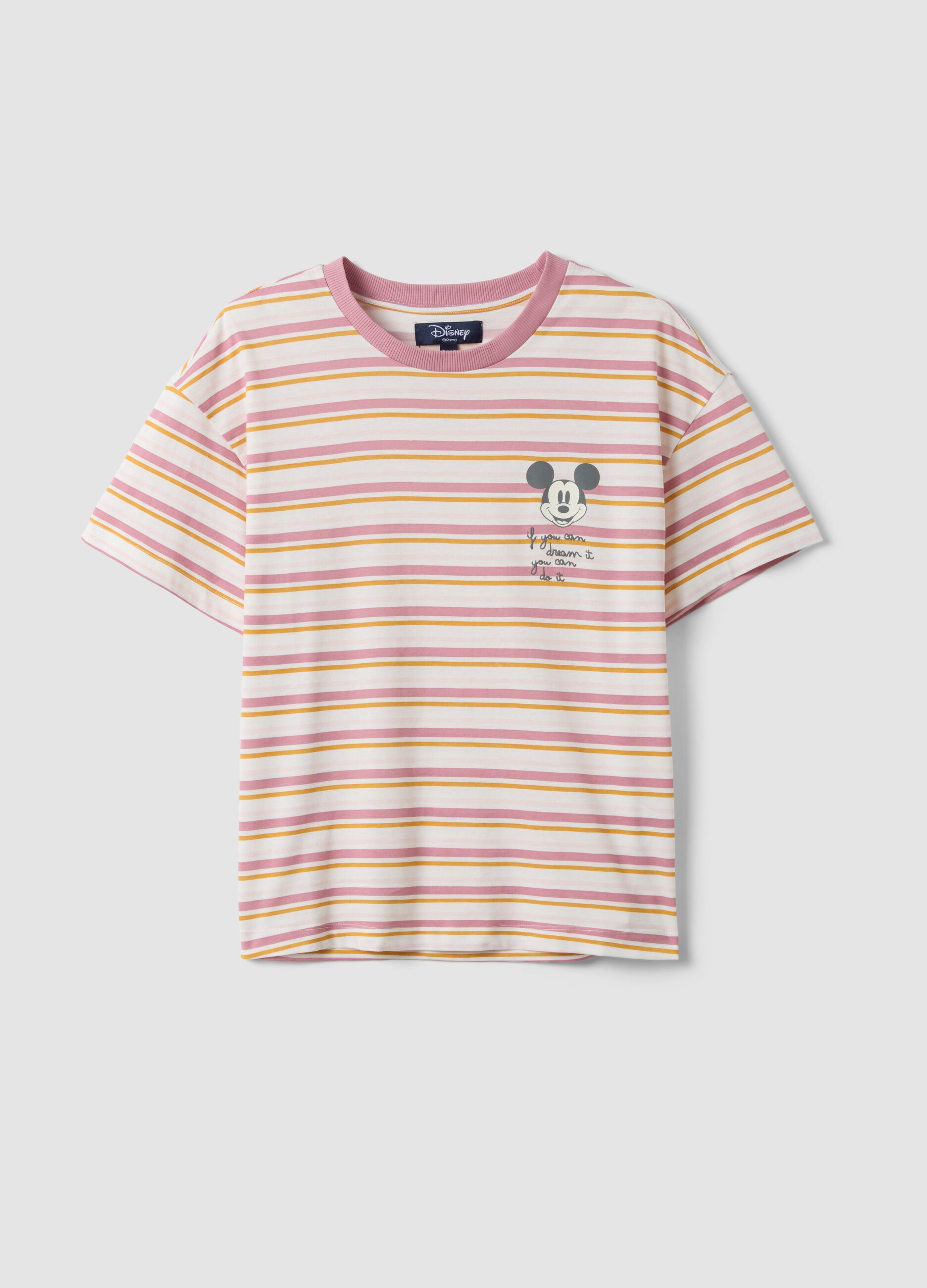 White striped organic cotton pyjama T-shirt with Mickey Mouse print