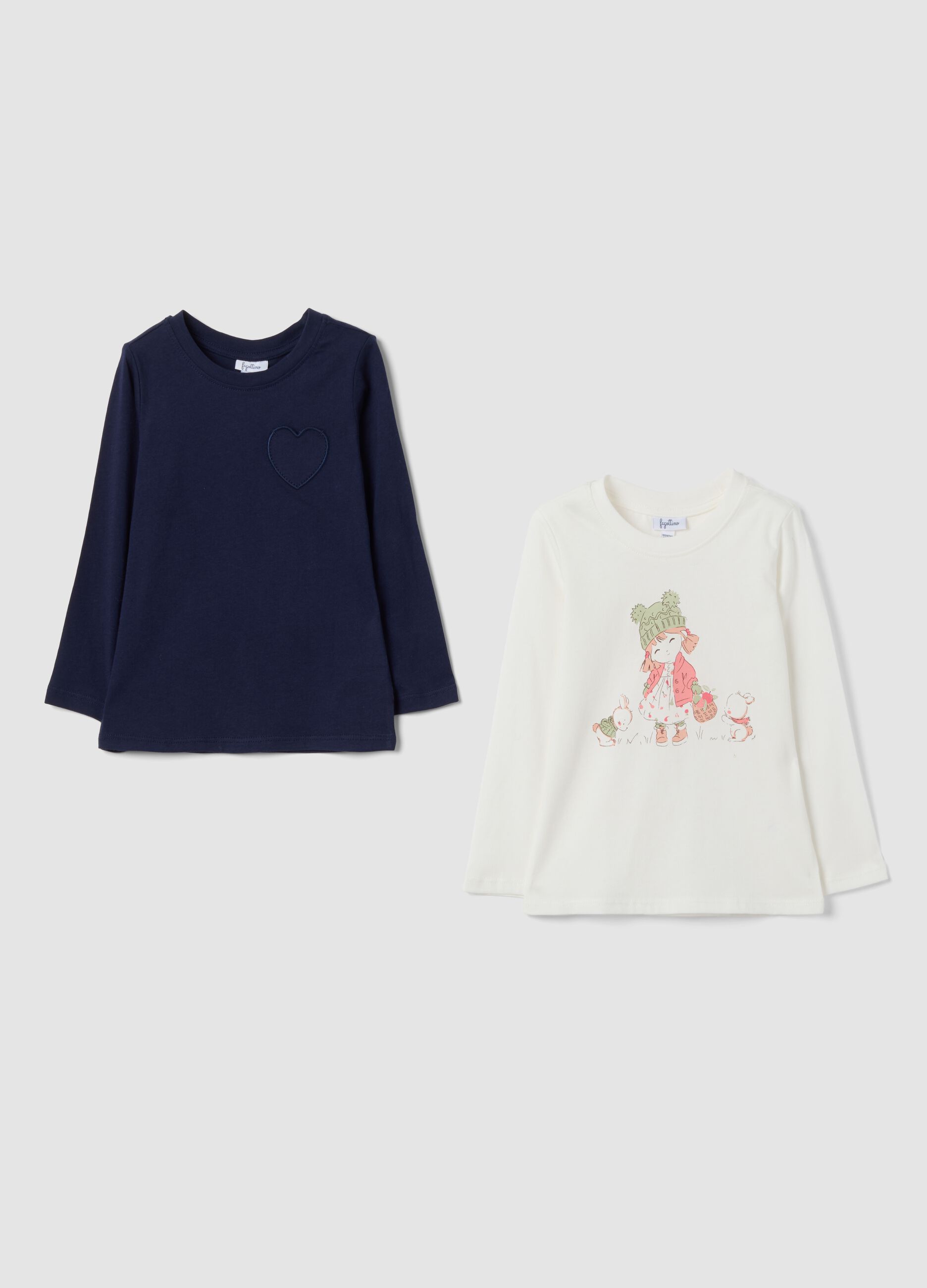 Twin pack of navy blue and cream pure cotton T-shirts with print