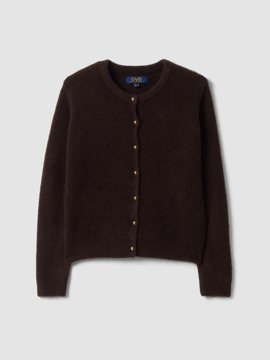 Brown stretch wool crew-neck cardigan, regular fit_4