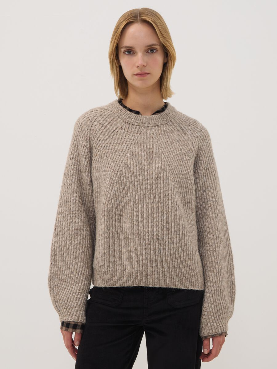 Beige ribbed wool-blend crew-neck jumper_1