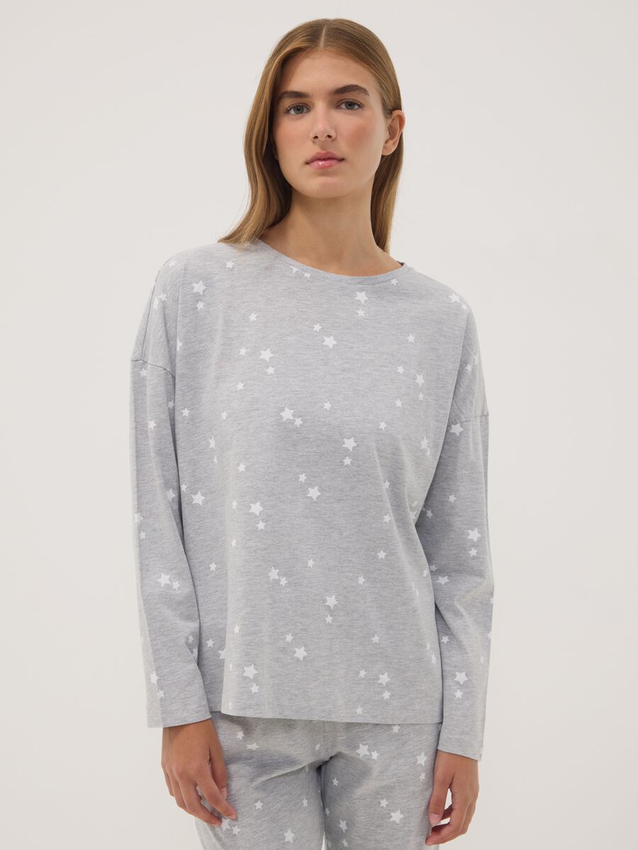 Grey crew-neck pyjamas in organic cotton and viscose blend_1