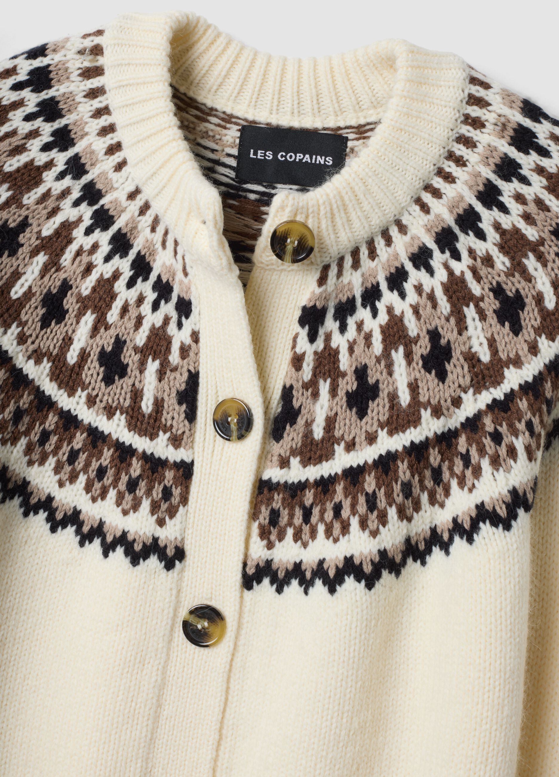 White jacquard wool-blend crew-neck cardigan