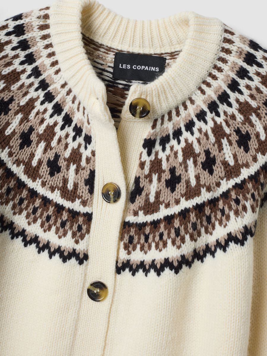White jacquard wool-blend crew-neck cardigan_5
