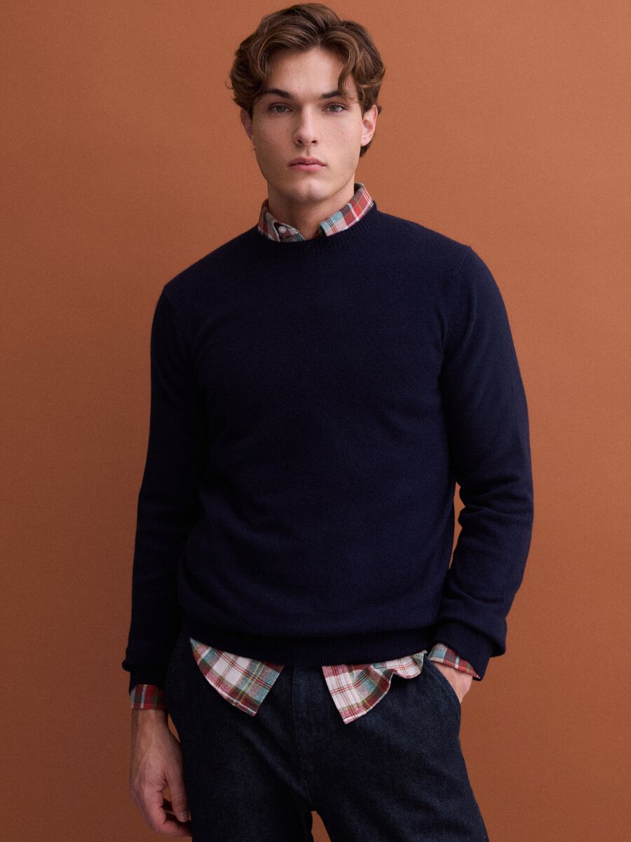 Blue pure wool crew-neck jumper, regular fit_0