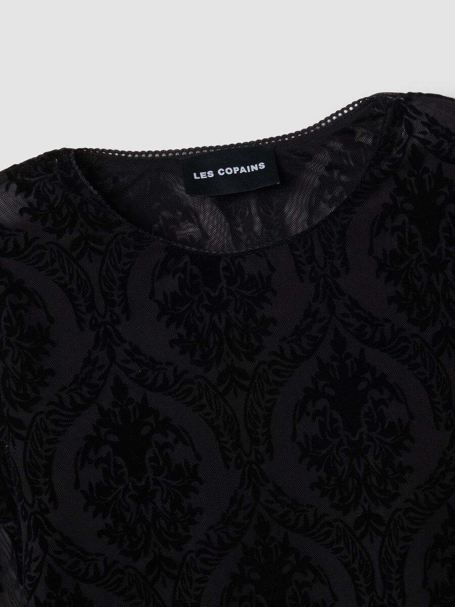 Black regular-fit T-shirt in sheer stretch fabric with pattern_1