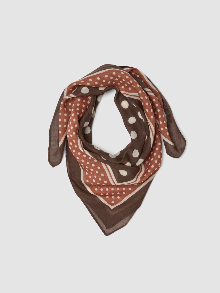 Brown polka-dot viscose and wool blend scarf_0
