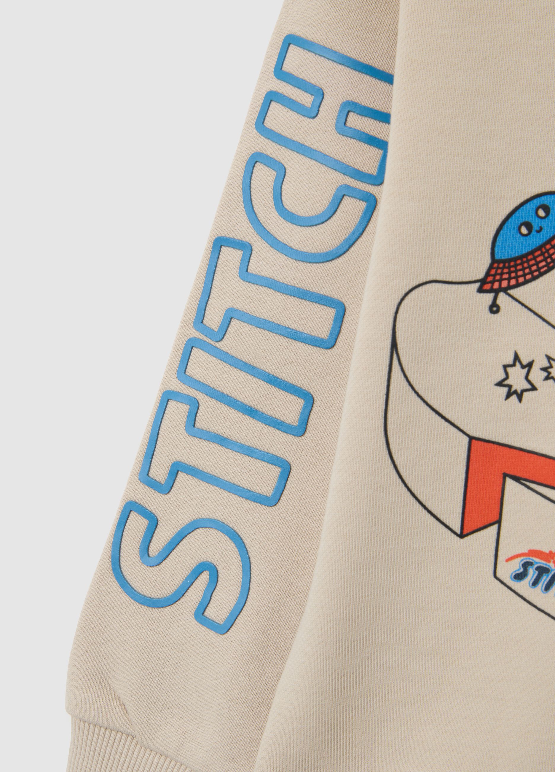 Beige pure cotton children's sweatshirt with Stitch print