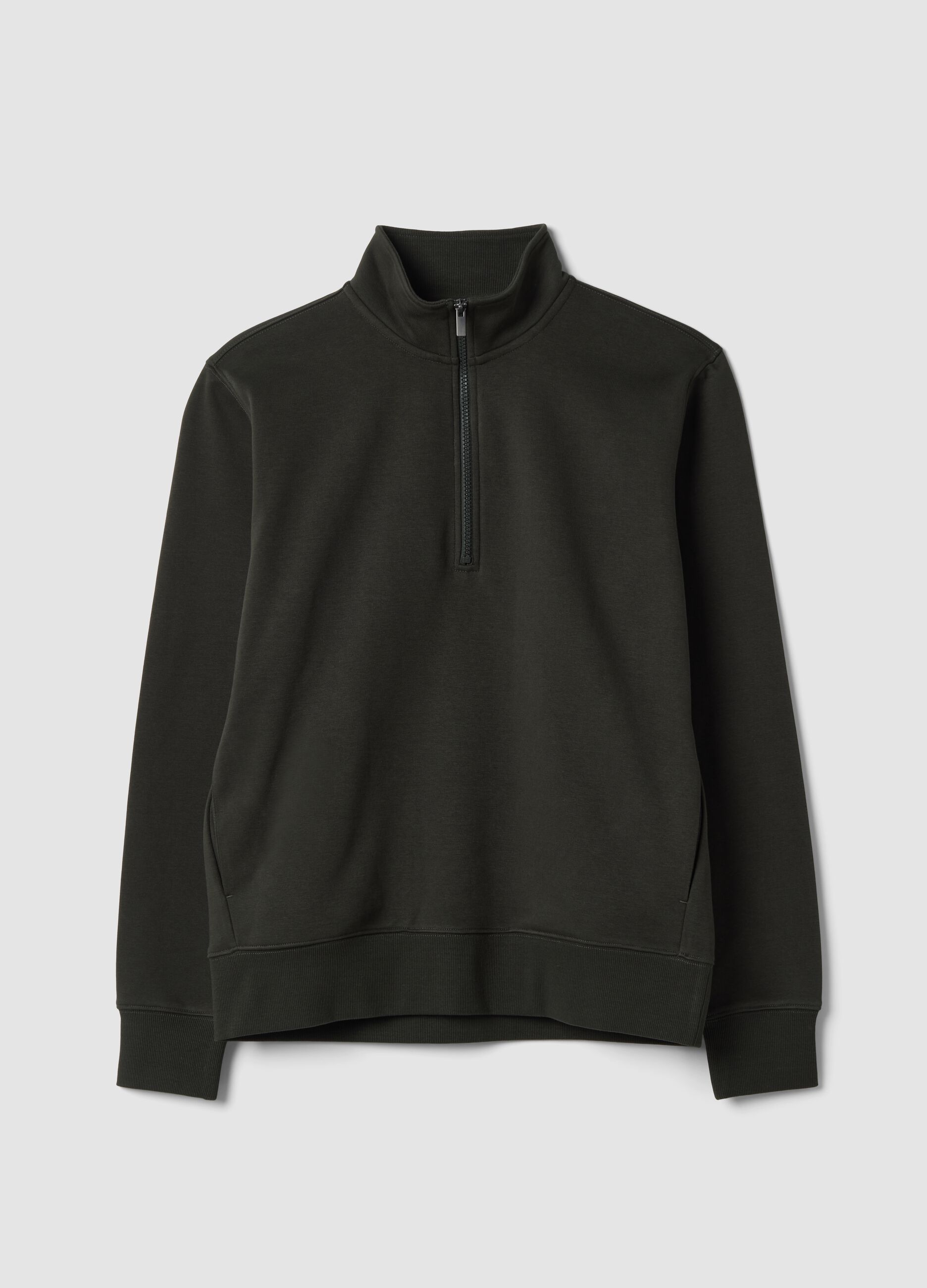 Grey cotton-blend half-zip sweatshirt with crew neck