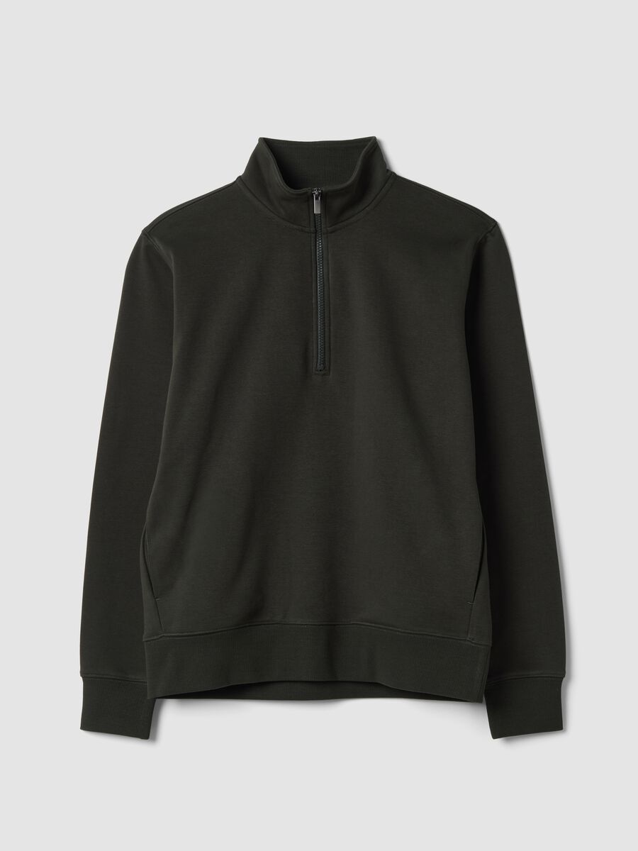 Grey cotton-blend half-zip sweatshirt with crew neck_0