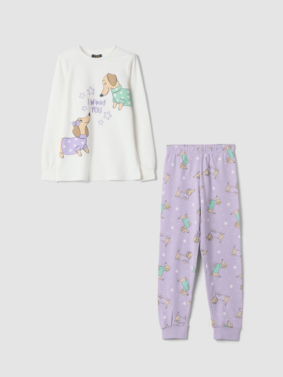 Purple crew-neck pyjamas in pure organic cotton_0