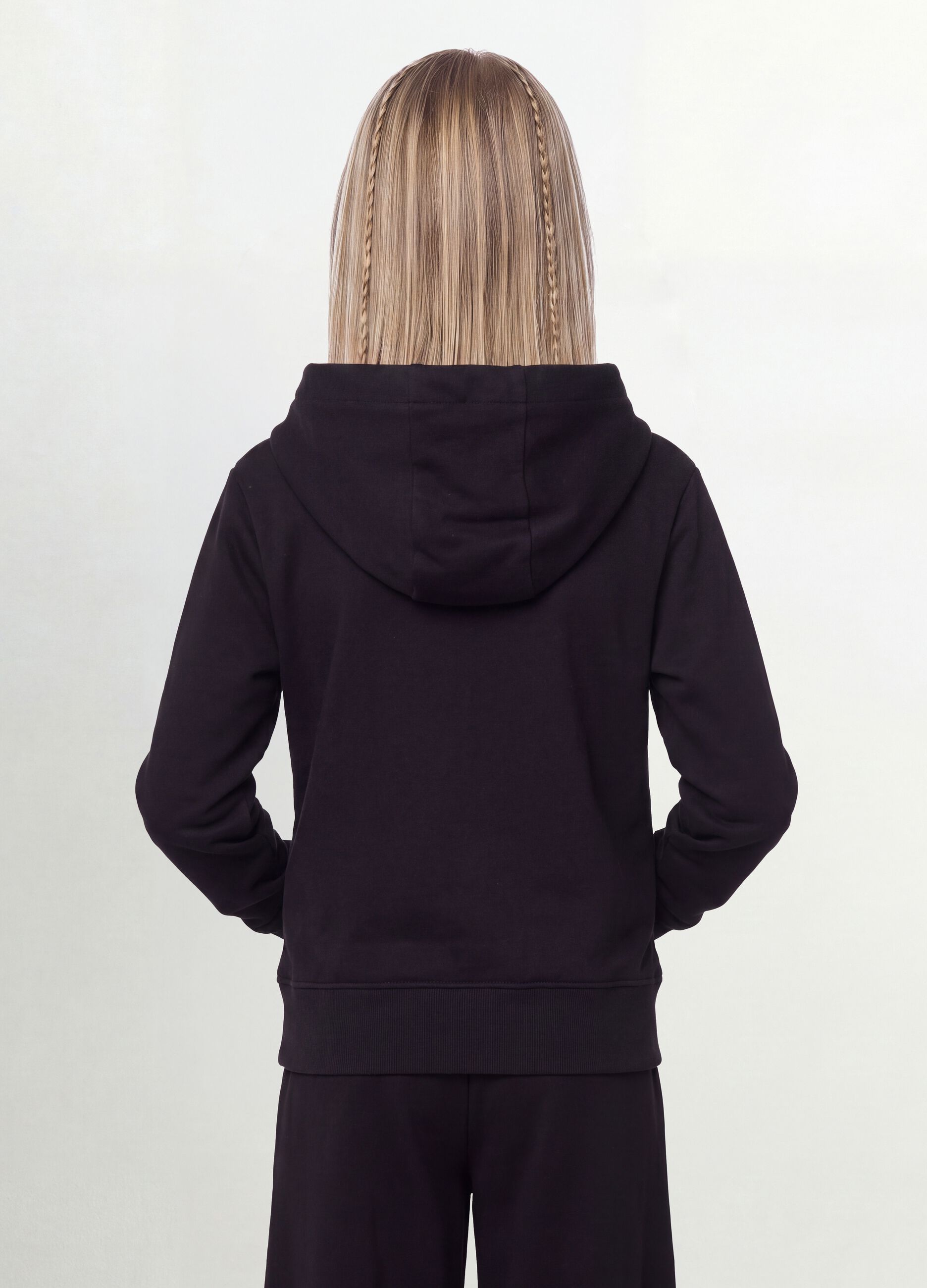 Black organic cotton hoodie with star detail for girls